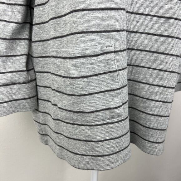 J Jill Sweater Women Extra Large Grey Striped Knit V-Neck Pullover Front Pockets - Picture 8 of 13